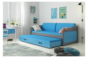 Dětská postel s přistýlkou a matracemi 80x190 GEORGINA - grafit / modrá