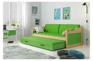 Dětská postel s přistýlkou a matracemi 80x190 GEORGINA - borovice / zelená