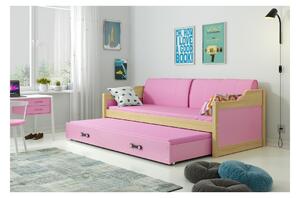 Dětská postel s přistýlkou a matracemi 80x190 GEORGINA - borovice / růžová