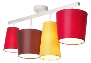 Light for home - Designový lustr v bílém provedení s červeným, žlutým a hnědým stínidly. 40944 "JAZZ", 4x40W, E14, Bílá