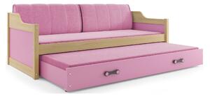 Dětská postel s přistýlkou a matracemi 80x190 GEORGINA - borovice / růžová