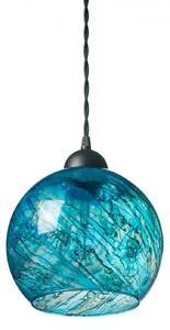 Light for home - Závěsné svítidlo na lanku se stínítkem z foukaného skla v modrém provedení 19603 "MARBLE", 1x60W, E27, Černá