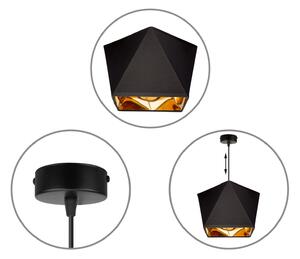 Light for home - Závěsné svítidlo na kabelu s textilním stínidlem. LH010 "DIAMOND GOLD", 1x60W, E27, Černá