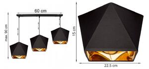Light for home - Závěsné svítidlo na lanku LH011 "DIAMOND GOLD", 3x60W, E27, Černá