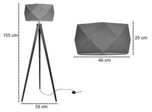 Light for home - Dřevěná Stojací lampa s textilním stínítkem LH014 "TRIPOD", 1x60W, E27, Černá