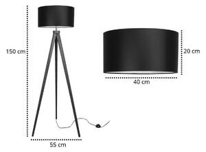 Light for home - Stojací lampa s stínítkem a dřevěnou konstrukcí LH013 "TRIPOD", 1x60W, E27, Černá