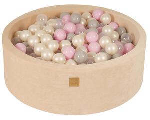 MeowBaby Suchý bazének s míčky 90x30cm s 200 míčky, béžová: pastelově růžová, bílá perleťová, šedá, transparentní