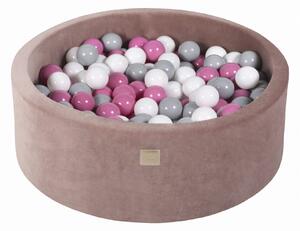 MeowBaby Suchý bazének s míčky 90x30cm s 200 míčky, hnědá: růžová, bílá, šedá