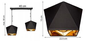 Light for home - Závěsné svítidlo na lanku LH025 "DIAMOND GOLD", 2x60W, E27, Černá