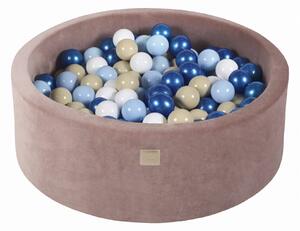 MeowBaby Suchý bazének s míčky 90x30cm s 200 míčky, hnědá: perleťově modrá, béžová, bílá, modrá