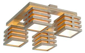 Light for home - Dřevěný moderní lustr v bílo zlatém provedení přisazený ke stropu 11504 "HOUSTON", 4x40W, E27, béžová, zlatá, patina