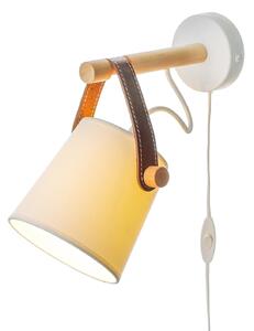 Light for home - Nástěnné svítidlo s kabelem a vypínačem a zástrčkou. 442 "RIONI", 1x40W, E27, bílá, přírodní olše, hnědá kůže
