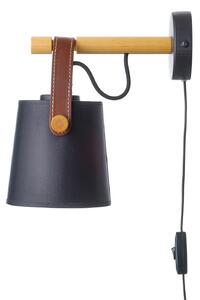 Light for home - Nástěnné svítidlo s kabelem a vypínačem a zástrčkou. 442 "RIONI", 1x40W, E27, černá, přírodní olše, hnědá kůže