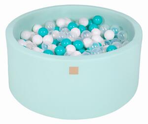MeowBaby Suchý bazének s míčky 90x40cm s 300 míčky, mintová: tyrkysová, bílá, transparentní