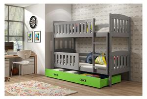 Dětská patrová postel s úložným prostorem s matracemi 80x190 BRIGID - grafit / zelená