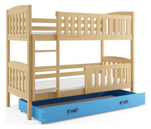 Dětská patrová postel s úložným prostorem s matracemi 90x200 BRIGID - borovice / modrá