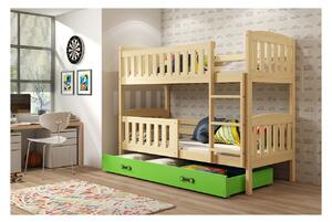 Dětská patrová postel s úložným prostorem s matracemi 90x200 BRIGID - borovice / zelená