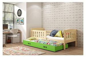 Dětská postel s přistýlkou a matracemi 80x190 BRIGID - borovice / zelená