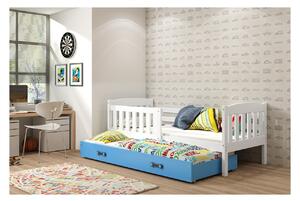 Dětská postel s přistýlkou a matracemi 90x200 BRIGID - bílá / modrá