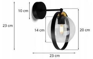 Light for home - Designové nástěnné svítidlo s kulatým stínidlem z čirého skla RING HAGA 2345/K/B, 1x60W, E27, Černá