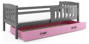 Dětská postel s úložným prostorem s matrací 80x160 BRIGID - grafit / růžová