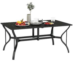 Zahradní stůl Outsunny ocelový 150x90 cm, odolný vůči povětrnostním vlivům, s otvorem pro slunečník, prkenná designová bufetová stůl pro 6 osob na ter