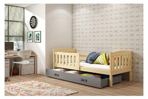 Dětská postel s úložným prostorem s matrací 80x190 BRIGID - borovice / grafit