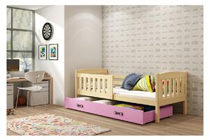 Dětská postel s úložným prostorem s matrací 80x190 BRIGID - borovice / růžová