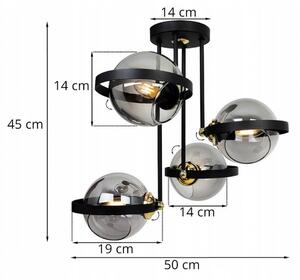 Light for home - Avantgardní závěsná lampa se skleněnými stínidly RING 2340/4/G LH030, 4x60W, E27, Černá