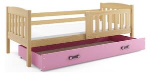 Dětská postel s úložným prostorem s matrací 90x200 BRIGID - borovice / růžová