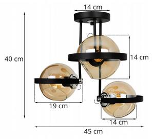 Light for home - Designová lampa se skleněnými stínidly a ozdobnými kovovými kroužky RING 2340/3/M, E27, Černá