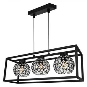 Light for home - Elegantní závěsná lampa do obývacího pokoje nebo kuchyně CRYSTAL CAGE 2370/3, 3x60W, E27, Černá
