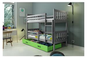 Dětská patrová postel s úložným prostorem s matracemi 80x190 CHARIS - grafit / zelená