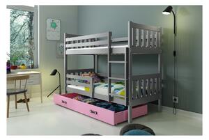 Dětská patrová postel s úložným prostorem bez matrace 80x190 CHARIS - grafit / růžová