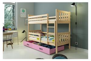 Dětská patrová postel s úložným prostorem bez matrace 80x190 CHARIS - borovice / růžová