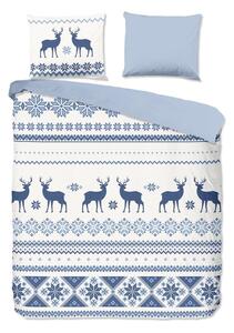 Bílo-modré flanelové povlečení s vánočním motivem Good Morning Nordic, 140 x 200 cm