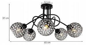 Light for home - Dekorativní stropní svítidlo se skleněnými krystaly CRYSTAL 2220/5, 5x60W, E27, Černá