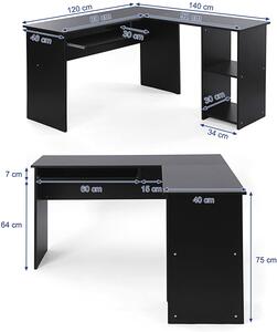 SONGMICS Rohový PC stůl černý 140x120 cm
