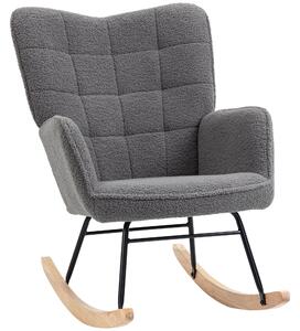 HOMCOM houpací křeslo – polstrované křeslo s berberským fleecem, dřevěné běhouny, ergonomické opěradlo a područky, do obýváku i ložnice, nosnost 120 k
