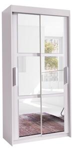 Šatní skříň100 cm s posuvnými dveřmi a zrcadlem ALBERTA - bílá