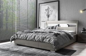 Čalouněná postel s úložným prostorem a osvětlením 120x200 LEXI - šedá eko kůže