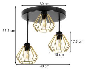 Light for home - Přisazené ke stropu svítidlo se zlatými kovovými stínidly SANTOS 2213/3/OP, E27, Zlatá