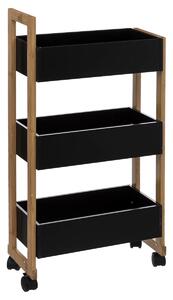 Koupelnový regál na kolečkách BAMBOO, černý, 3patrový
