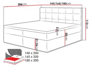 Boxpringová postel 140x200 CAROLA - světlá šedá + topper ZDARMA