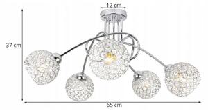 Light for home - Chromové stropní svítidlo v moderním stylu se skleněnými stínidly CRYSTAL 2220/5/C, 5x60W, E27, stříbrná