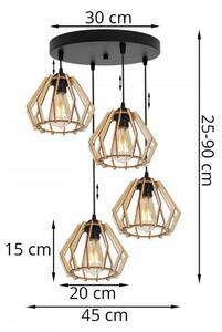 Light for home - Dřevěná závěsná lampa na kulaté kovové základně s čtyřmi dřevěnými stínidly TIMBER 2360/4/OW, 4x60W, E27, Černá