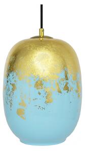 Light for home - Závěsné svítidlo se stínítkem z foukaného skla v turkusovlé barvě se zlatým zdobením 19603 "Marble", 1x60W, E27