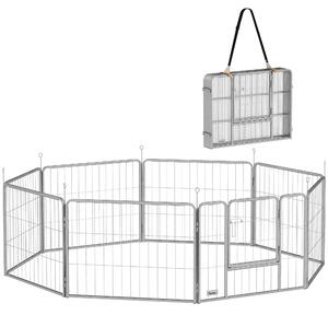 PawHut ohrádka pro štěňata 8-dílná s 8 mřížkovými panely, dveřmi, zemními hroty, flexibilní ochrannou plachtou, 60 cm vysoká ohrádka pro psy a kočky n