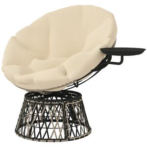 Outsunny Papasan křeslo Rattan 360° otočné křeslo s polštářem průměr 90 cm kulaté venkovní rattanové křeslo otočné lehátko pro obývací pokoj zahradu b
