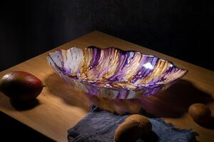 Light for home - Skleněná mísa oválná ve tvaru listu 400 mm FG 25, fialová, hnědá, stříbrná